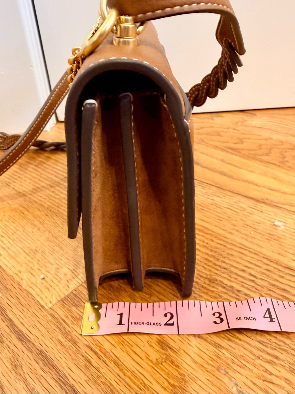 Tory Burch Miller Caramel Leather Crossbody with Gold Chain and Logo - Mini - Picture 8 of 8